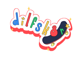 A whimsical logo depicting my username, dilfskater, with a skateboard.